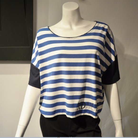 Spring 17 Xenia Striped Jersey Boxy Cropped Tee - Picture 3 of 12